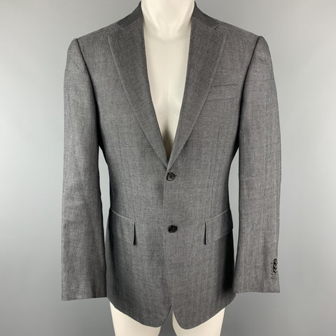 DE CORATO 38 Dark Gray Herringbone Linen Blend Notch Lapel Sport Coat