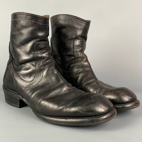 JULIUS_7 Size 8.5 Black Leather Round Toe Boots