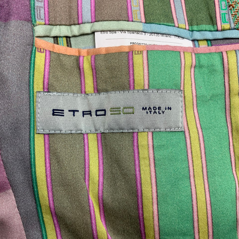 ETRO Superleggera Size 40 Green & Tan Herringbone Cotton / Linen Notch Lapel Sport Coat