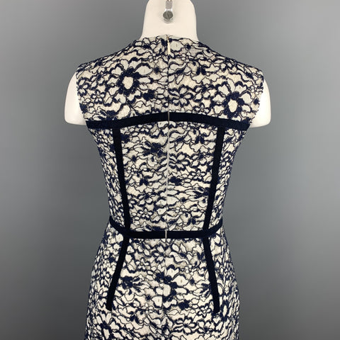 CAROLINA HERRERA Size 2 Navy & White Lace Cotton Blend Sheath Dress