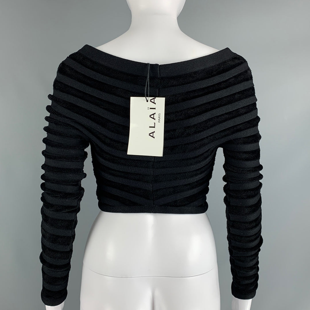 ALAIA Size 4 Black Viscose Polyamide Velvet Cropped Pullover