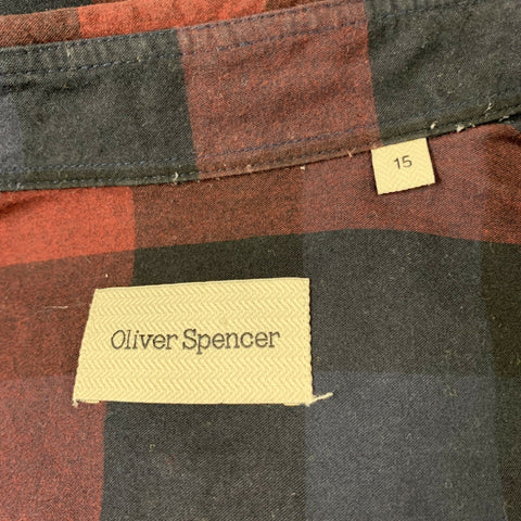 OLIVER SPENCER Taille M Chemise à manches longues en coton à carreaux bordeaux et marine