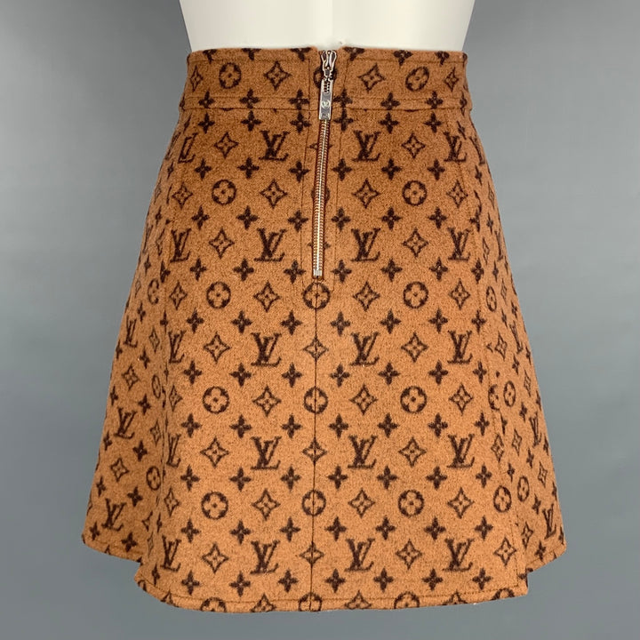 LOUIS VUITTON FW 2020 Size 4 Tan Wool / Silk A-line Monogram Mini Skirt