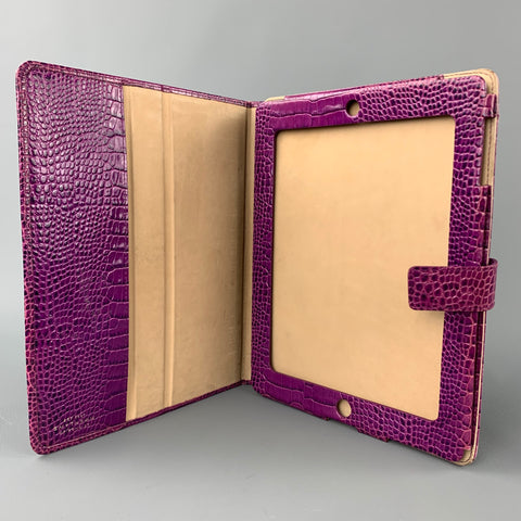 SMYTHSON OF BOND ST. Purple Embossed Leather iPad Case