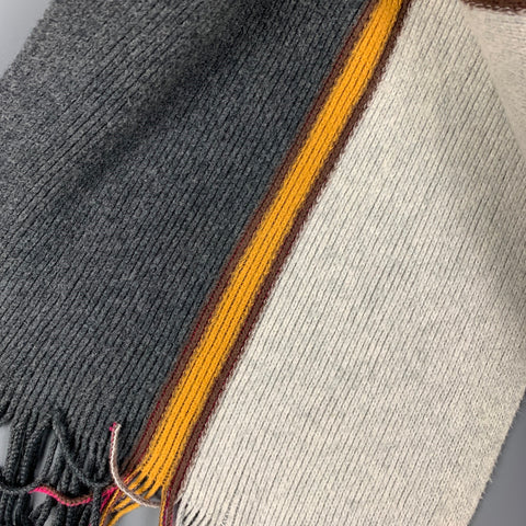 PAUL SMITH Grey Charcoal Knitted Stripe Cotton Scarf