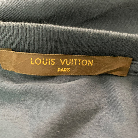 LOUIS VUITTON Size M Blue Applique Cotton Crew-Neck T-shirt