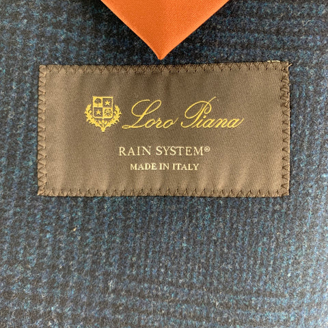 LORO PIANA Chest Size 48 Navy Black Glenplaid Single breasted Coat