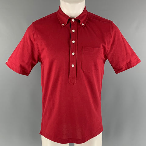 BLACK FLEECE Size M Red Solid Cotton Button Down Polo