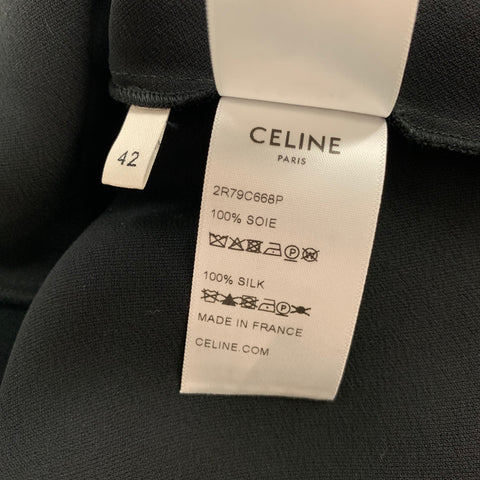 CELINE Size 6 Black Silk Spaghetti Straps Mid-Calf Cocktail Dress