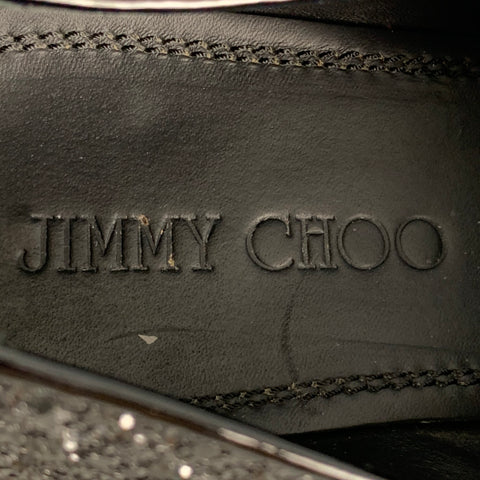 JIMMY CHOO Size 8 Black Glitter Leather Slip On Loafers