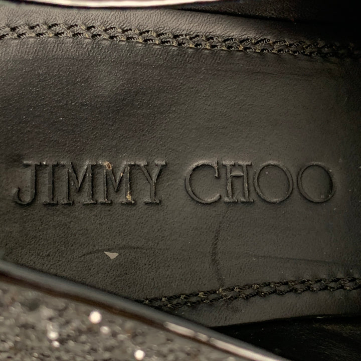 JIMMY CHOO Mocassins à enfiler en cuir pailleté noir taille 8