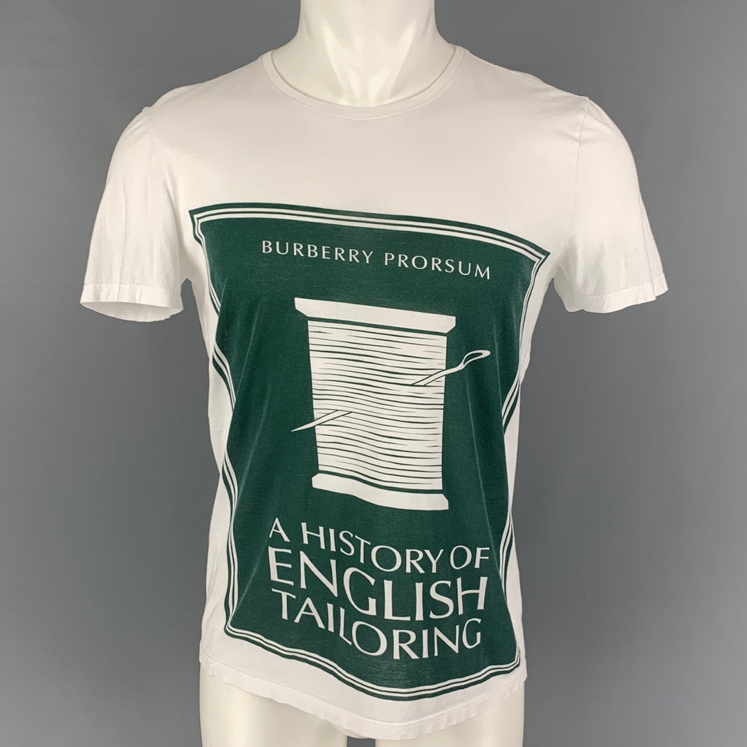 BURBERRY PRORSUM Spring 2015 Size S Green White A History Of English Tailoring Cotton T-shirt