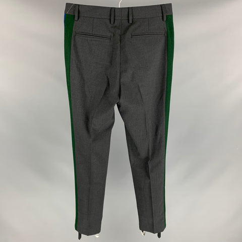 STELLA McCARTNEY Size 30 Charcoal & Green Wool Stirrup Tuxedo Dress Pants