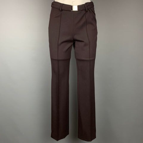 PRADA Pantalon habillé ceinturé en laine sergée marron taille 4