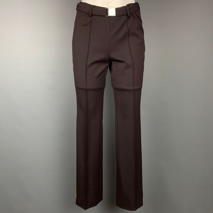 PRADA Size 4 Brown Twill Wool Blend Belted Dress Pants