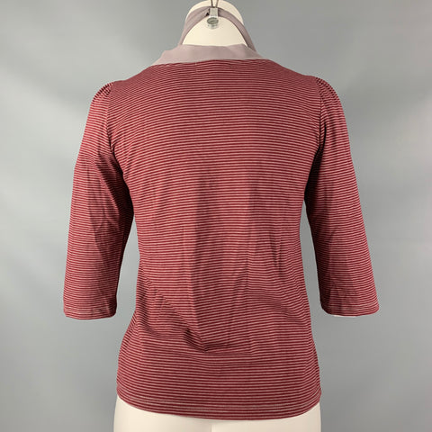 BARNEY'S NEW YORK Size M Burgundy Grey Stripe Tie Blouse