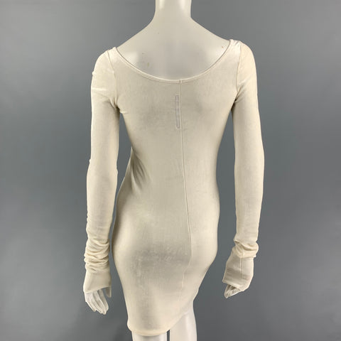 RICK OWENS Size 2 Cream Viscose Nylon Long Sleeve Mini Dress