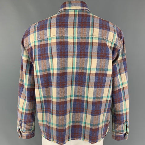 JOHN ELLIOTT Camisa corta de manga larga de algodón cepillado a cuadros multicolor talla L