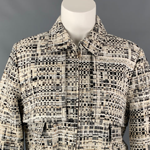 BADGLEY MISCHKA Size 4 White & Black Textured Boucle Polyester Blend Jacket