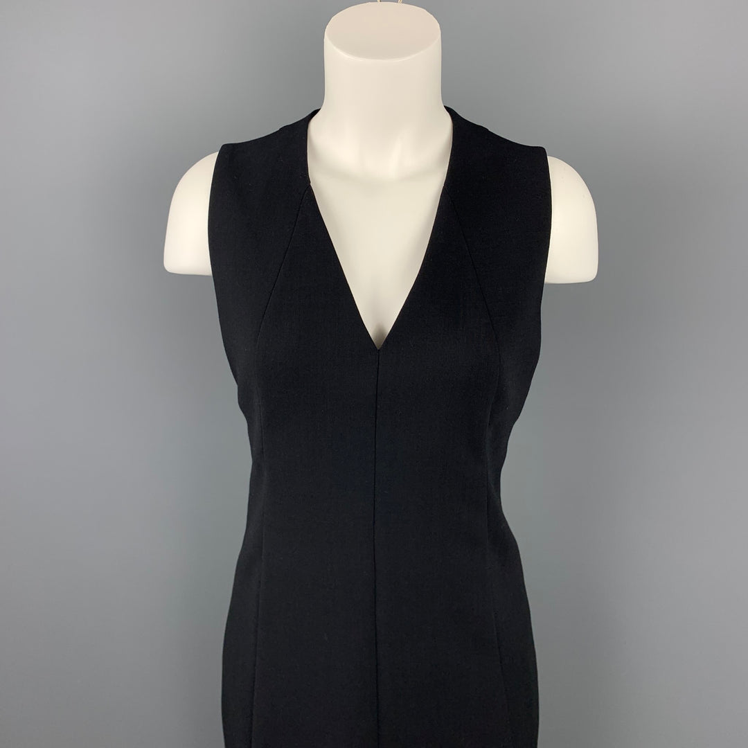 AKRIS Size 6 Black Wool / Nylon V-Neck Shift Dress