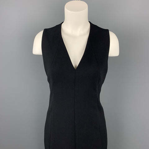 AKRIS Size 6 Black Wool / Nylon V-Neck Shift Dress