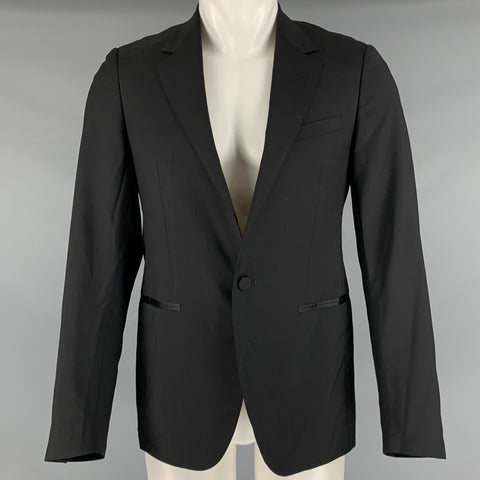 LANVIN Taille 36 Manteau de sport en laine mohair noir à revers cranté