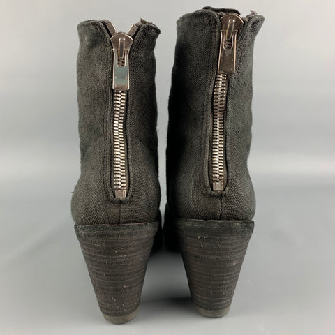 GUIDI Size 7.5 Black Fabric Chunky Heel Ankle Boots