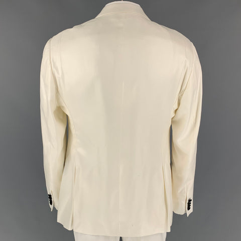EMPORIO ARMANI Size 48 White & Black Viscose Peak Lapel Sport Coat