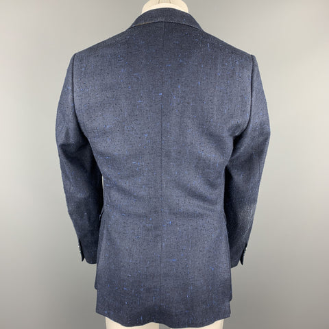 ETRO Size 40 Navy Textured Silk / Linen Notch Lapel Sport Coat