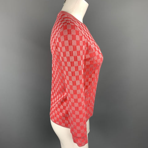 AKRIS Size 2 Pink Checkered Silk Blend Crew-Neck Pullover