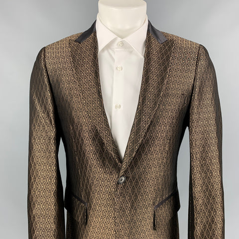 JOHN RICHMOND Talla 40 Abrigo deportivo con solapa de pico de seda y algodón jacquard marrón