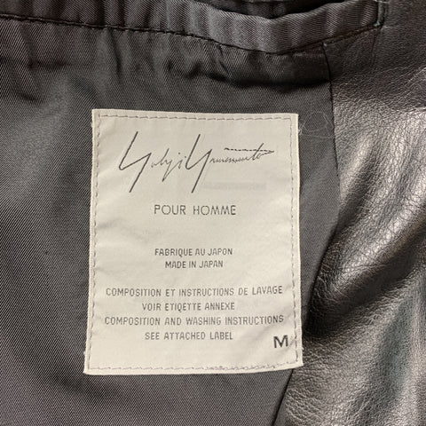 YOHJI YAMAMOTO POUR HOMME Size M Black Solid Leather Notch Lapel Coat