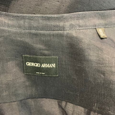 GIORGIO ARMANI Size M Black &  White Solid Linen and Silk Long Sleeve Shirt