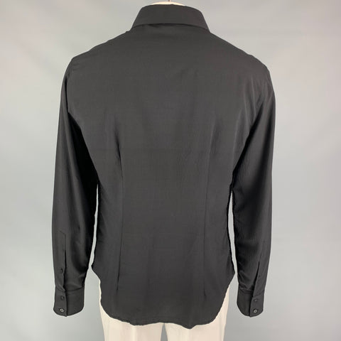 JUST CAVALLI Size XL Black Silk Button Up Long Sleeve Shirt