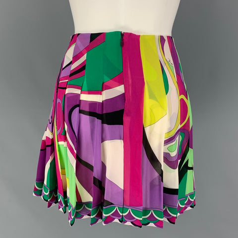 EMILIO PUCCI Size 6 Multi-Color Silk Pleated Mini Skirt
