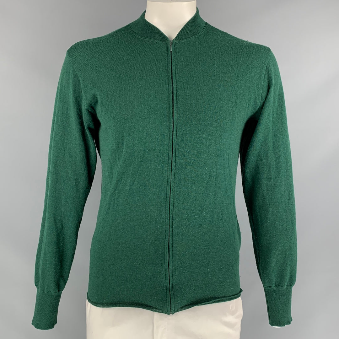 MIU MIU Size M Green Solid Wool Zip Up Cardigan