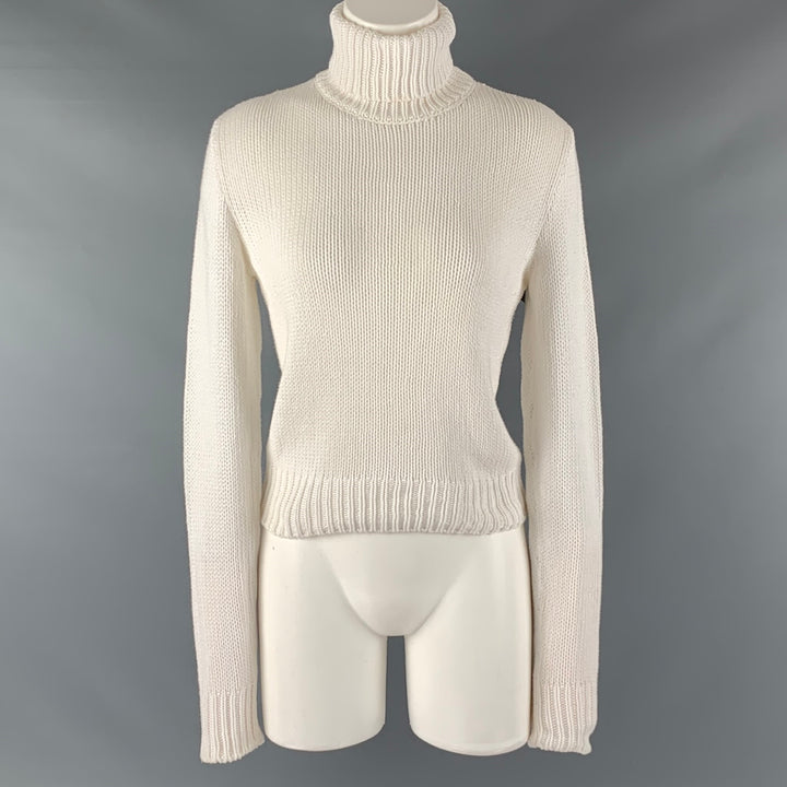 RALPH LAUREN Size M White Cotton Turtleneck Casual Top