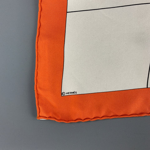 HERMES Limited Edition 2001 White & Orange Silk Scarf