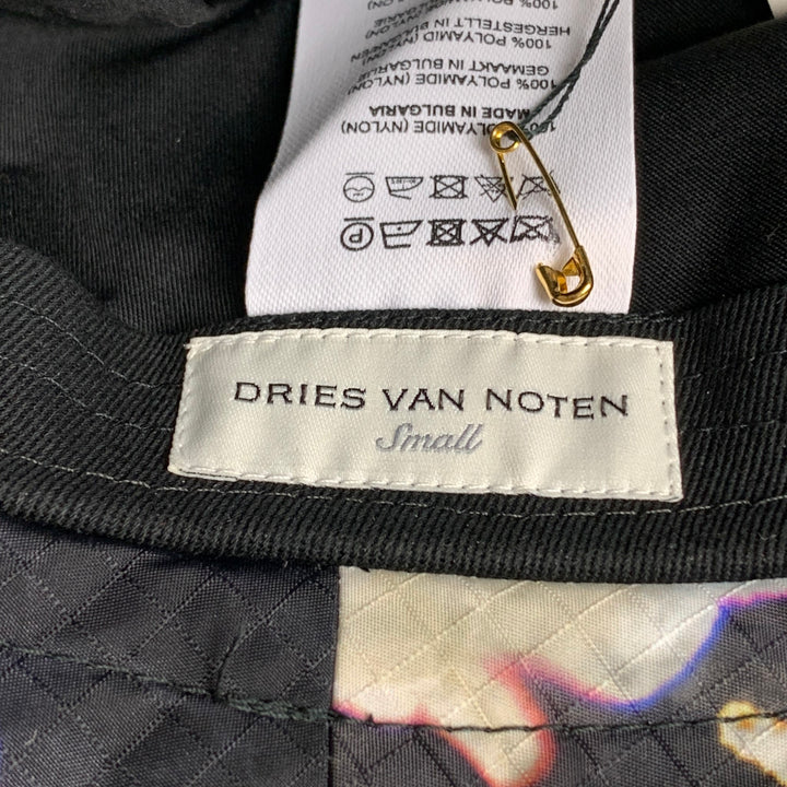 DRIES VAN NOTEN Size S Black Multi-Color Bleach Tie-Dye Nylon Bucket Hat