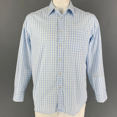 PAUL SMITH Size L Light Blue White Gingham Cotton Long Sleeve Shirt