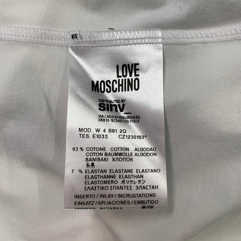 LOVE MOSCHINO Size 2 White Cotton / Elastane Black Graphic Rhinestones T-Shirt