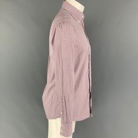 BRUNELLO CUCINELLI Size S Burgundy White Checkered Button Down Long Sleeve Shirt