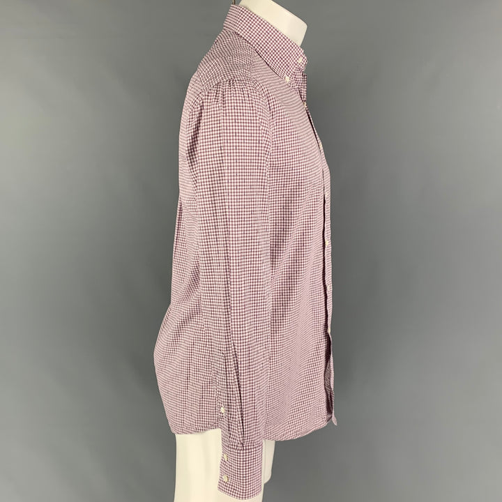 BRUNELLO CUCINELLI Taille S Chemise à manches longues boutonnée à carreaux blanc bordeaux