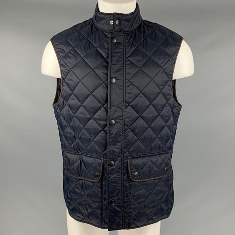 BARBOUR Size M Navy Brown Polyamide Zip Snaps Vest