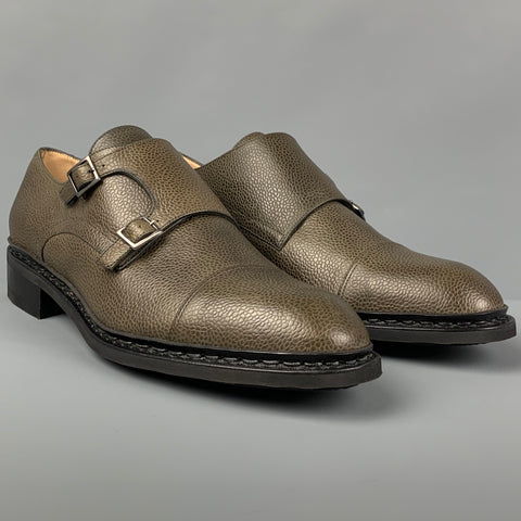 PARABOOT Size 11 Olive Leather Monk Strap-Cap Toe  Loafers