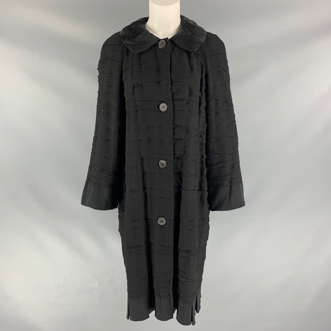 LANVIN Size 8 Black Silk Blend Ruched Coat