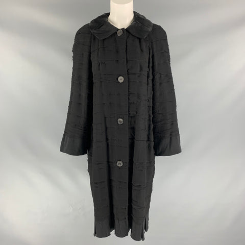 LANVIN Size 8 Black Silk Blend Ruched Coat