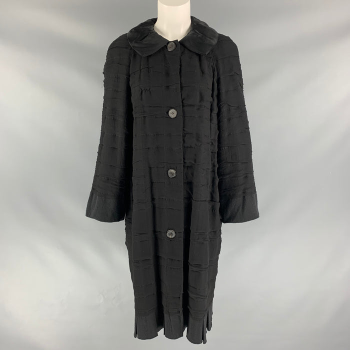 LANVIN Size 8 Black Silk Blend Ruched Coat