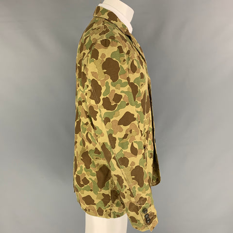 NEIGHBORHOOD Size XL Olive Brown Camo Cotton Notch Lapel Sport Coat