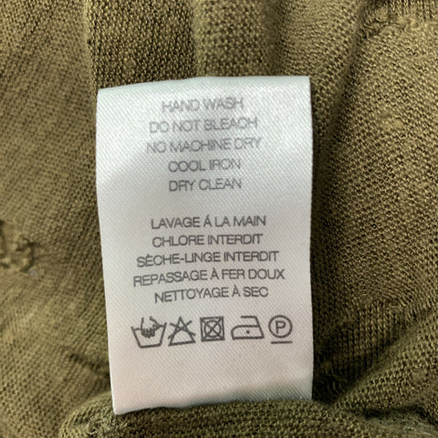 IRO Size S Olive Distressed Linen Crew-Neck T-shirt